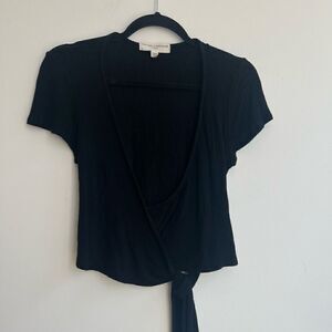 Project Social T Urban Outfitters Women Balletcore  Wrap Blouse Soft Black Size